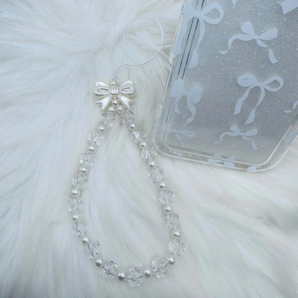 Chic iPhone 16 Pro Max White Bow Theme Clear Case w/ matching bead charm